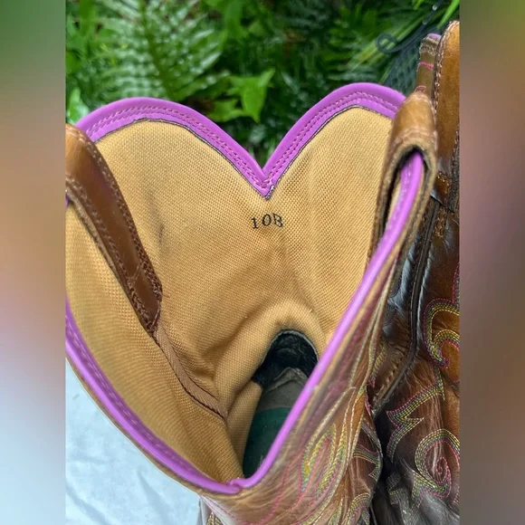 Ariat Hybrid Rancher Square Toe Cowboy Boots Women 10B Western Purple Embroidery - Picture 13 of 16